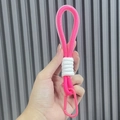 Two-tone rose pink and white braided mesh keychain with a matching metal carabiner hook - Pink