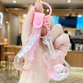 Pink guitar floating liquid keychain with heart sequin and sweet silicone strap - Fruit Violin - Peach