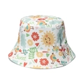 White canvas bucket hat with colorful cartoon sun and flower prints for girls - White Sweet Summer Illustration