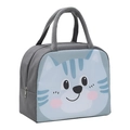 Insulated cartoon cat lunch bag in grey and light blue with durable woven handles - Grey Cat Big Eyes Cute
