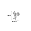 Surgical steel curved bar stud earring with cubic zirconia inlay and size measurements - Curved Row Zirconia Style (0167-4#) / Silver