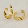 Boucles d'oreilles créoles en acier plaqué or 18 carats avec motifs lune et étoile - Doré
