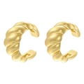 Detalle de pendientes de clip dorados con textura de espiral y acabado metálico - Dorado