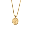 Collier corde en acier doré 18 carats avec pendentif ovale relief tournesol - N212 - Chaîne Torsadée Relief Tournesol