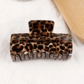 Rectangular hair claw clip with vintage brown leopard print pattern and glossy finish - Medium Large Rectangle Claw / Dark Brown Black Leopard (D6-2-25)