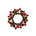 Broche de corona navideña con cristales rojos y verdes sobre base de metal dorado - Guirnalda Roja y Verde / YNCP4789-1