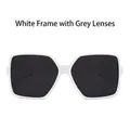 Square oversized sunglasses with solid white frames and dark grey UV lenses - Solid White Frame Gray Lens