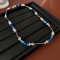 Collier bohème superposable avec chaîne en métal argenté et perles bleues facettées - Chaîne Argent Perles Bleues Facettées (3# Collier - Bleu)