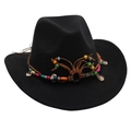 Vintage black western cowboy hat featuring ethnic style colorful bead and shell trim - One Size / Black