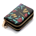 Portafoglio RFID in pelle nera con goffratura di libellula colorata e fiori vivaci - Libellula e Fiore
