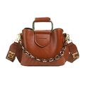 Brown faux leather crossbody bag with wide vintage strap and resin chain link - Brown (3 Shoulder Straps)
