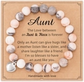 Natural stone bead bracelet with white marble beads and silver heart charm on gift card - Pink Zebra + Aunt Card