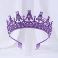 Elegant purple crystal bridal crown with sparkling rhinestones and metal combs - Purple Base White Rhinestones