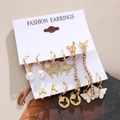 6-piece gold earring set featuring butterfly charms, pearls and sparkling crystal drops - Elegant Butterfly Artificial Pearl Rhinestone Set (5573401)