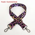 Macro shot of purple leopard print nylon bag strap with gunmetal swivel hooks - Purple + Gunmetal Hook