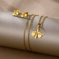 Golden heartbeat and heart jewelry set with necklace and earrings on display stand - ECG Heartbeat (TZ-450)