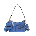 Bright blue fashion handbag set with Saffiano texture and golden chain detail - Blue
