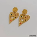 Bohemian gold heart earrings with hammered texture and colorful crystals - Gold Heart (KDE2592)