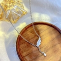 Silver four-leaf clover necklace with white shell wing pendant and teardrop crystal charm - 39#xl1452-2 Silver Angel Wings