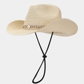 Strohhut für Damen im Cowboy-Stil mit Muschelband und verstellbarem Kinnriemen - M (56-58cm) / Beige