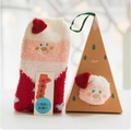 Christmas coral fleece socks with Santa embroidery in a brown gift box with green ribbon - Adult (No Gift Box) / Santa Claus