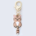 Detail of cute cat enamel keychain featuring a flexible tail and heart textured clip - 23mm*16mm*2mm 5g / Brown Tail Cat