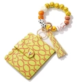 Lime green baseball patterned wristlet keychain with sports beads and wallet - Neon Green Baseball Style (#18)