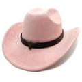 Pink suede western cowboy hat featuring vintage leather band and bronze bull head emblem - M (56-58cm) / Light Pink