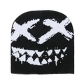 Schwarze Strickmütze im Streetwear-Stil mit weißem Graffiti-Gesicht und X-Augen-Motiv - M (56-58cm) / Schwarz X Augen Grimasse (Jacquard Eiskappe - Schwarzer Mund XX)