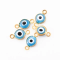 Sky blue evil eye DIY connector charm with gold finish and double hole hooks - Sky Blue