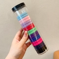 Cylindrical pack of colorful high-elastic hair ties in blue, pink, and purple shades - 20 Pieces in Jar / 3# Mixed Color