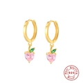 Detail of 925 sterling silver earrings with pink heart and green leaf gemstone charms - Gold-Peach