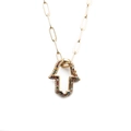 Goldene Hamsa-Halskette mit bunten Kristallen an einer modernen Büroklammerkette - 50cm+5cm / Gold