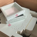 Mint green gift box with pink ballet shoes pattern and transparent window display - Green Butterfly