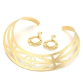 Goldenes Set aus Halsreif und Ohrringen mit durchbrochenem Stern-Design - Goldener Hohler Stern-Stil (KS143409-KC)