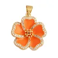 Orange enamel tulip pendant with gold plating and white zircon crystals DIY craft charm - Gold Rhinestone Inlaid Orange Flower