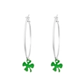 Aros de plata con colgantes de trébol verde para la fiesta de San Patricio - Trébol de Aro Grande Plateado (S178)