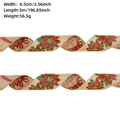 6.5cm Christmas faux linen ribbon with pine cone pattern and gold wire edges for gifts - Khaki Poinsettia Bells / 5 Meters
