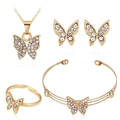 Ensemble de bijoux papillon dorés 4 pièces avec collier, bague, boucles d'oreilles et bracelet - 3061