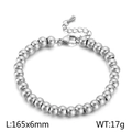 Poliertes silbernes Edelstahlperlenarmband mit 6 mm Metallkugeln und 165 mm Länge - 6mm Perlendurchmesser - Silber