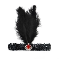 Bandeau à plumes Gatsby des années 1920 avec paillettes noires et couronne de pierre rouge - Plume Paillette - Couronne Rouge