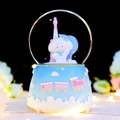 Blue and white glowing cartoon snow globe with train base for bedroom decoration - Large Internal Rotation + Snow + Light + Music / 9056 Hot Air Balloon