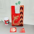 Cute red knitted wrist bag with golden dragon pattern for Lunar New Year style - Red Gold Dragon
