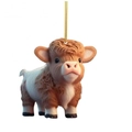 Cute brown and white resin highland cow car ornament with golden hanging cord - Style A-Highland Cow