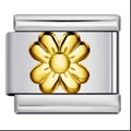 Italian charm link with a golden four-leaf clover design on a silver stainless steel base - Gold Clover-Y584