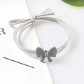 Detail of grey elastic hair tie with three-strand rope and matching bow ornament - Bow / Gray