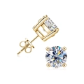 Classic six-prong 925 sterling silver stud earrings with gold finish and round moissanite - Four Prong / 0.3 Carat * 2 / Gold