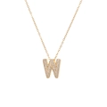 Macro shot of gold pendant necklace featuring a micro-pave zircon letter W design - Letter W