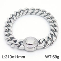 Silver Cuban link bracelet for men featuring a sparkling CNC diamond circular clasp - Model B Steel Rhinestone Buckle (KB169882-Z)