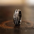 Men's 8mm black stainless steel ring featuring dual white faux antler wood inlays - Black Antler Texture